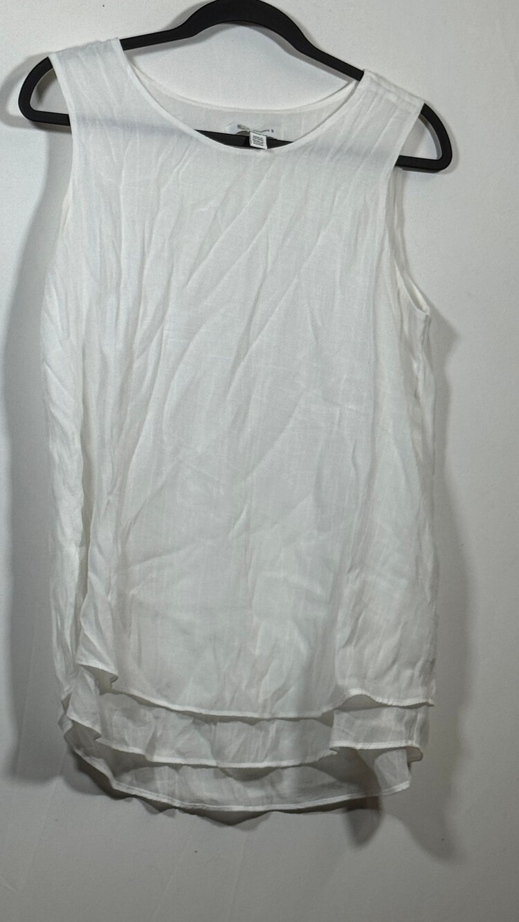 Cristina B Medium White Sleeveless Blouse Layered Hem Lightweight